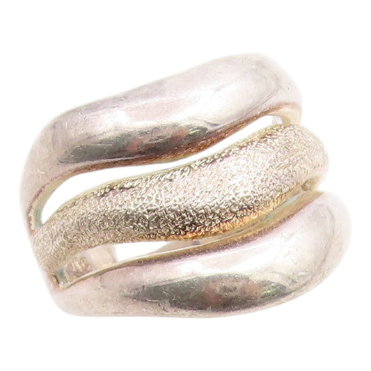 925 Sterling Silver Vintage Ring Modernist Abstract Wave Band  Sz 8  RG36201