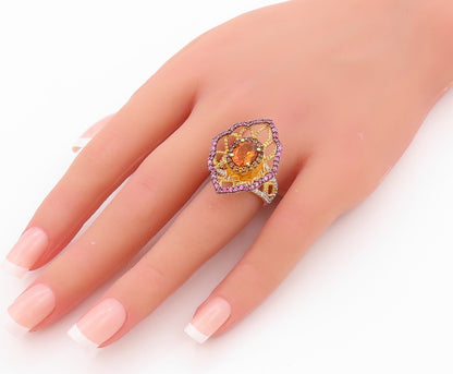 925 Sterling Silver Vintage Ring Gold Plated Designer Citrine & CZ  Sz 5 RG32321