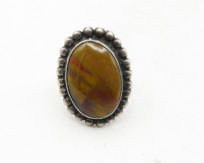 NAVAJO 925 Sterling Silver  Vintage Agate Cocktail Ring Sz 6.5  RG9611