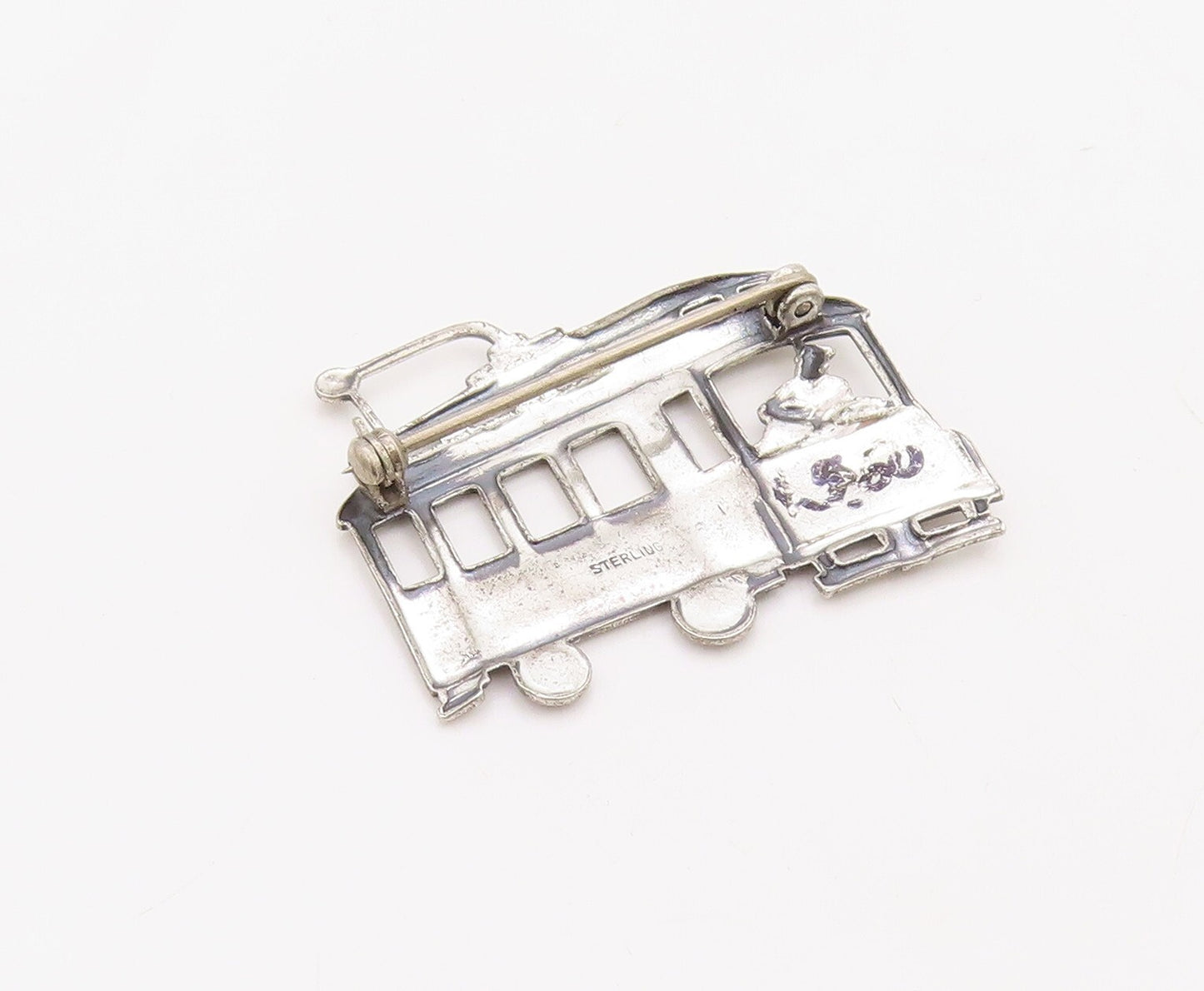 925 Sterling Silver Vintage Brooch Pin Solid Cutout Bus With Driver  BP11248