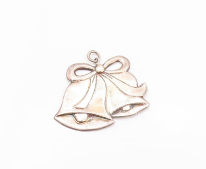 925 Sterling Silver Vintage Pendant Christmas Bells With Bow Cutout  PT24077