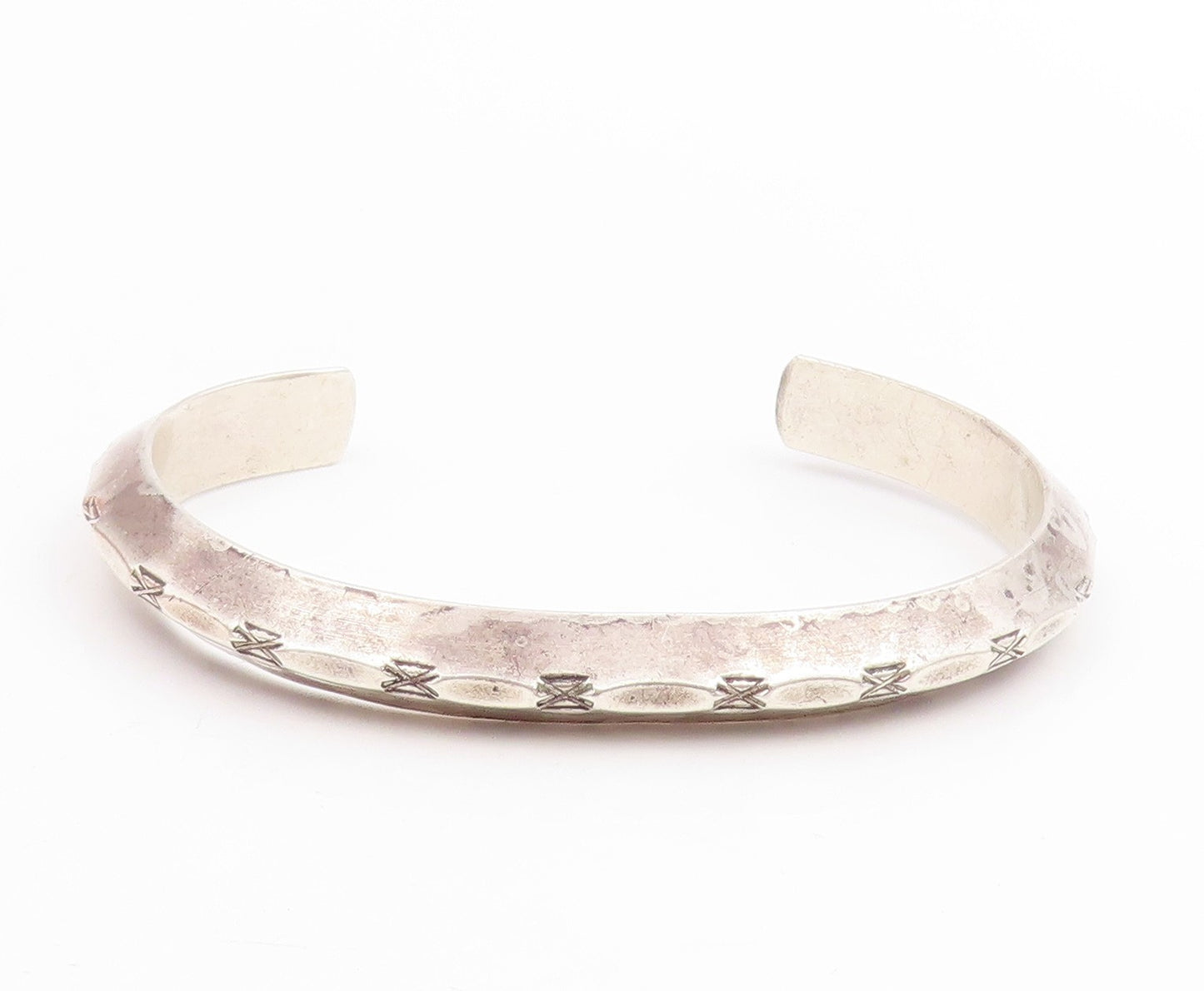 925 Sterling Silver Vintage Bracelet Modernist Solid Groove Narrow Cuff  BT11477
