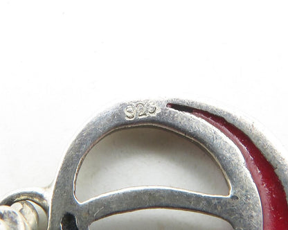 925 Sterling Silver  Vintage Enamel Coated Floral Bail Drop Pendant  PT8044