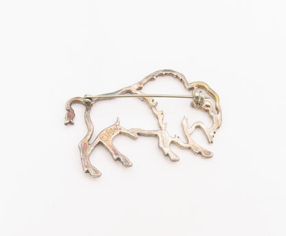 925 Sterling Silver Vintage Brooch Mighty Buffalo Outline Design Pin  BP12052