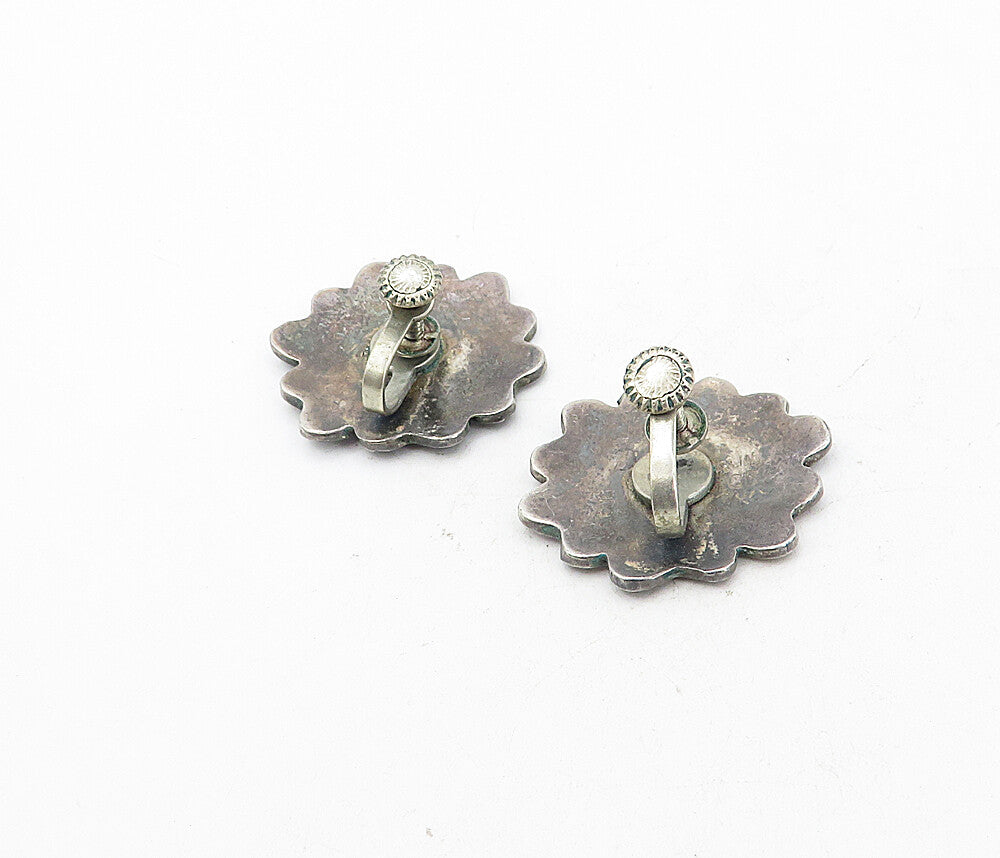 CB TAXCO MEXICO 925 Silver Vintage Onyx & Abalone Non Pierce Earrings EG4106