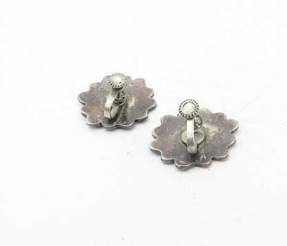 CB TAXCO MEXICO 925 Silver Vintage Onyx & Abalone Non Pierce Earrings EG4106