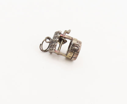 925 Sterling Silver  Vintage Mini 3D Carved Water Well Pendant  PT22230