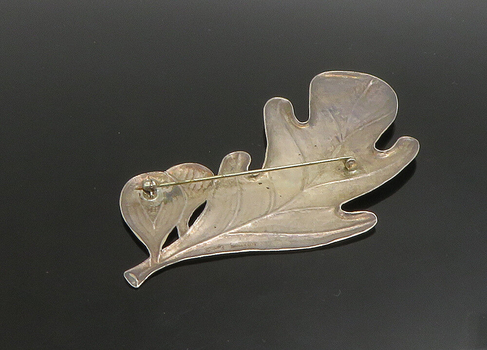 MANFREDI 925 Silver  Vintage Shiny Etched Floral Leaf Brooch Pin  BP9066