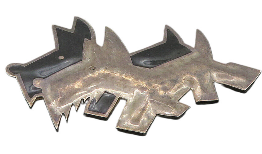 MEXICO 925 Sterling Silver  Vintage Black Onyx Double Dog Brooch Pin  BP4092