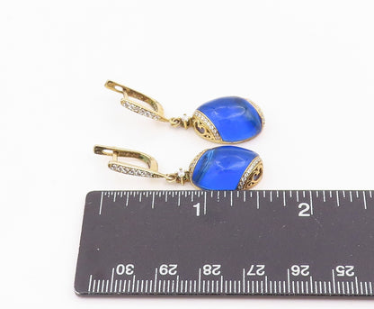 925 Sterling Silver Vintage Earrings Gold Plated Sapphire & CZ Drop  EG14242