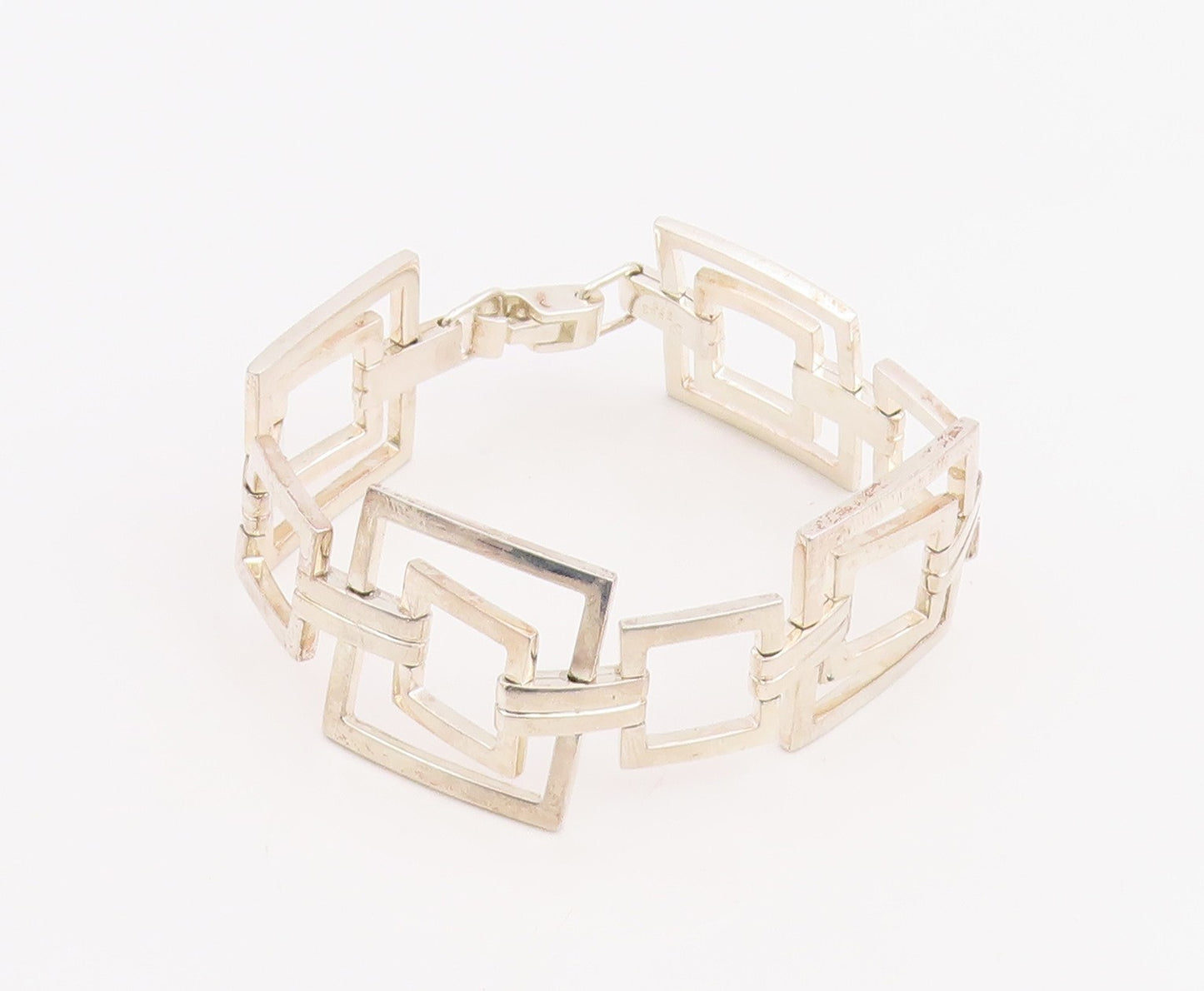 925 Sterling Silver Vintage Bracelet DOBBS Open Geometric Square Link  BT11819