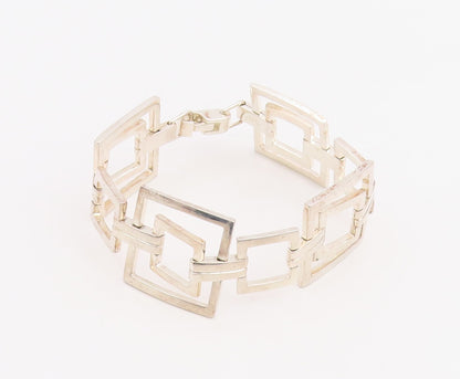925 Sterling Silver Vintage Bracelet DOBBS Open Geometric Square Link  BT11819