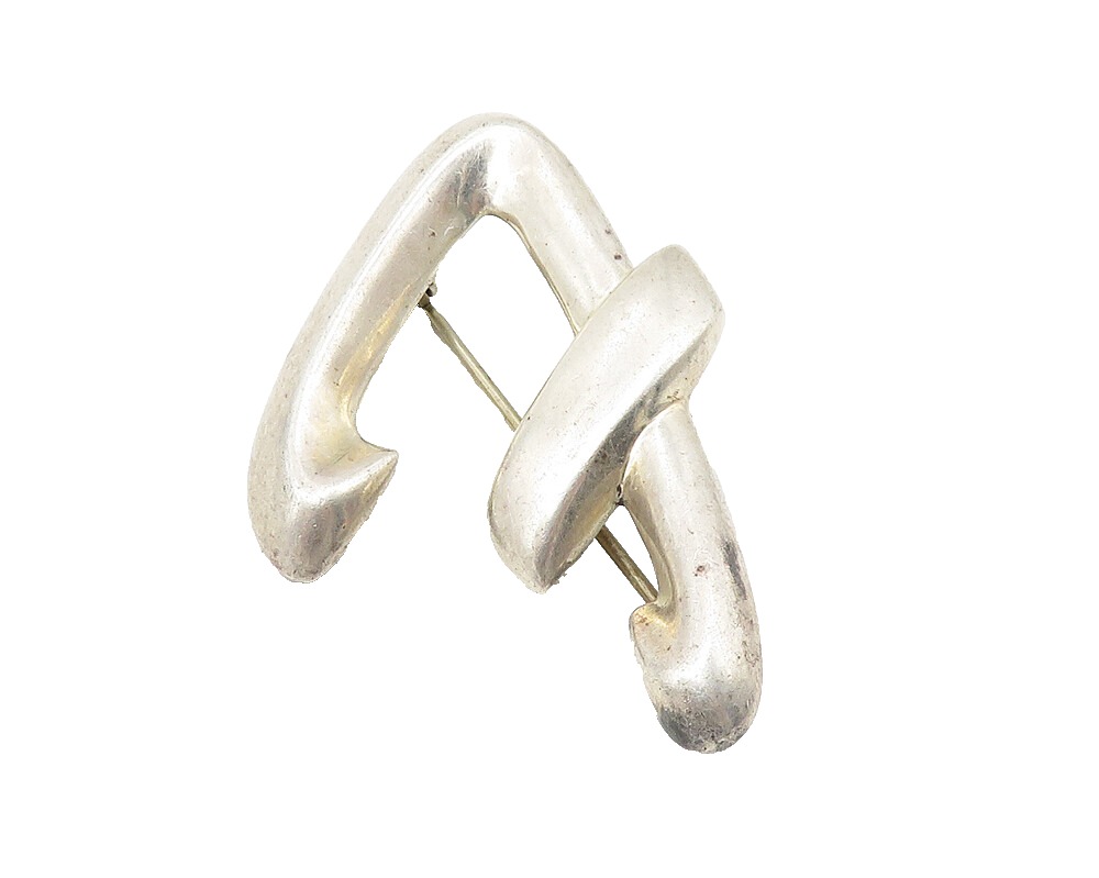 925 Sterling Silver  Vintage Shiny Smooth Hollow Design Brooch Pin  BP4192