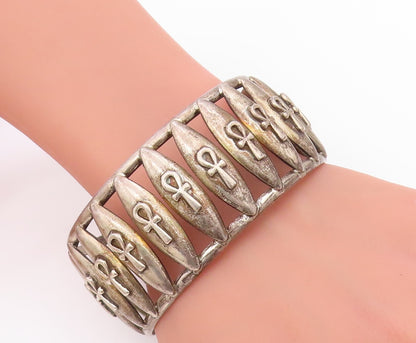 925 Sterling Silver Vintage Bracelet Egyptian Ankh Cross Symbol Cuff   BT11634