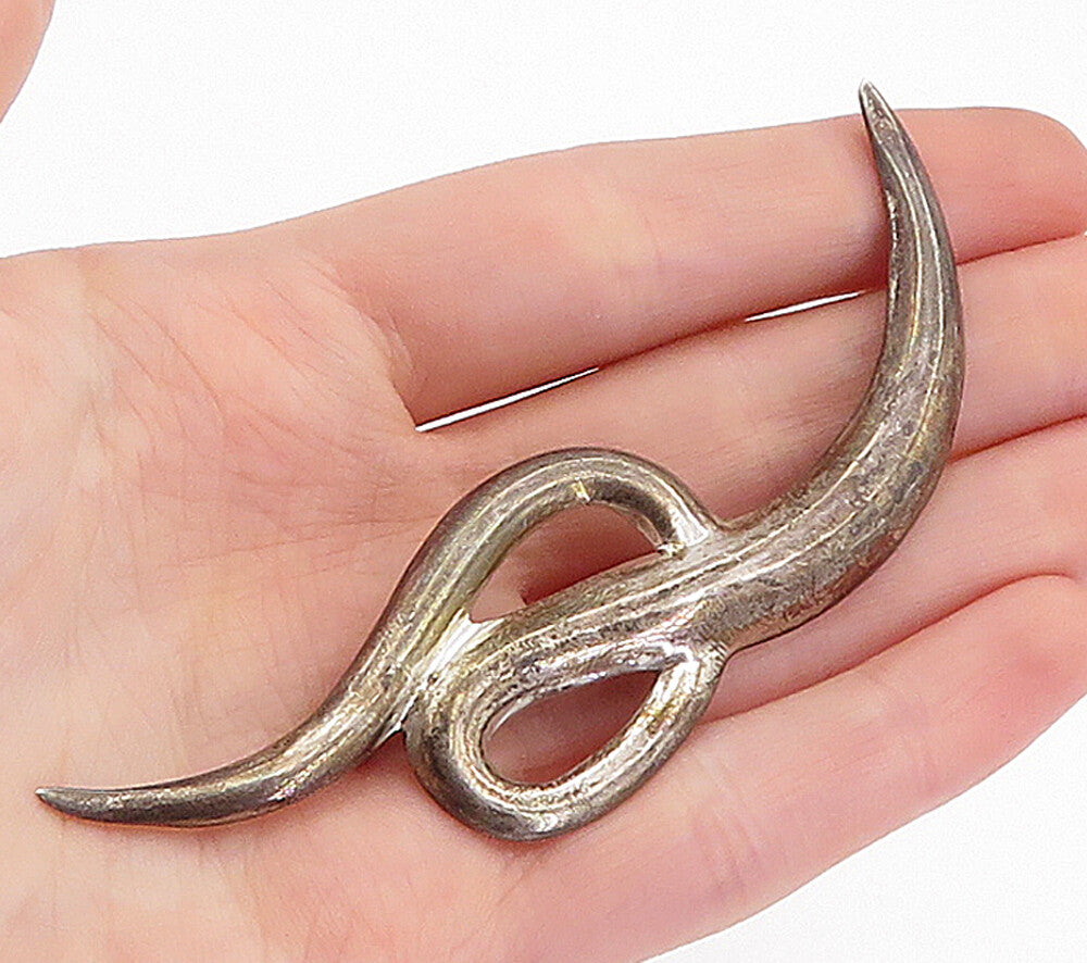 MEXICO 925 Sterling Silver  Vintage Dark Tone Swirl Design Brooch Pin  BP1558