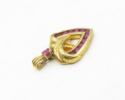 925 Sterling Silver  Vintage Ruby Gold Plated Love Heart Pendant  PT14042
