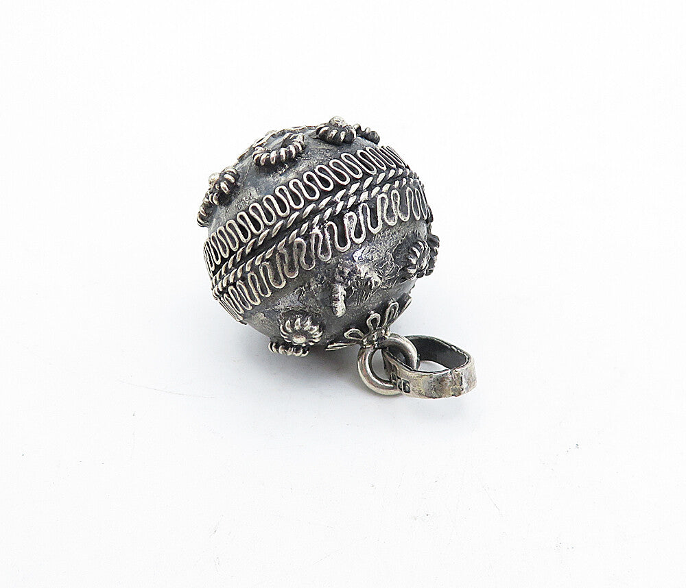 MEXICO 925 Sterling Silver  Vintage Floral Swirl Twist Sphere Pendant  PT3598