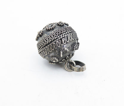 MEXICO 925 Sterling Silver  Vintage Floral Swirl Twist Sphere Pendant  PT3598
