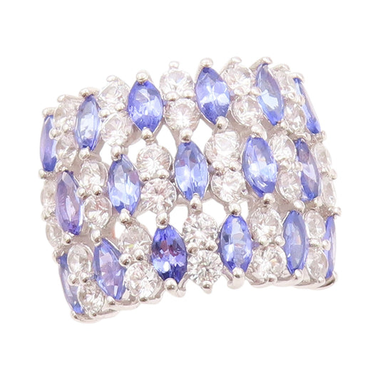 925 Sterling Silver Vintage Ring Minimalist Tanzanite & CZ Bands  Sz 7  RG32333