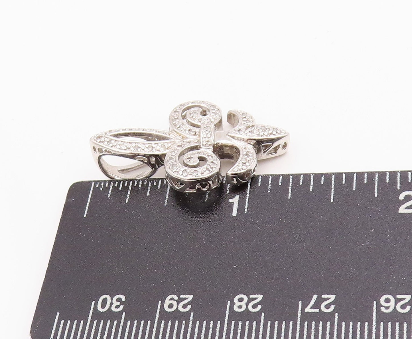 925 Sterling Silver Vintage Pendant Diamonds Inlay Fleur De Lis  PT24444