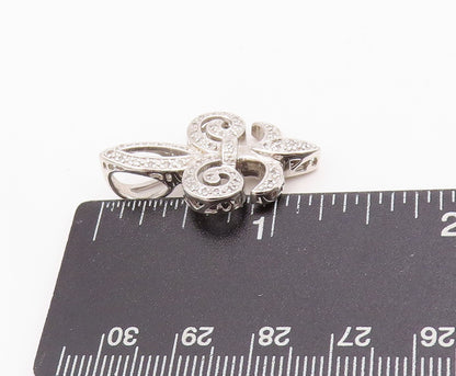 925 Sterling Silver Vintage Pendant Diamonds Inlay Fleur De Lis  PT24444