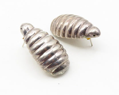 MEXICO 925 Sterling Silver  Vintage Shiny Hollow Fluted Drop Earrings  EG5652