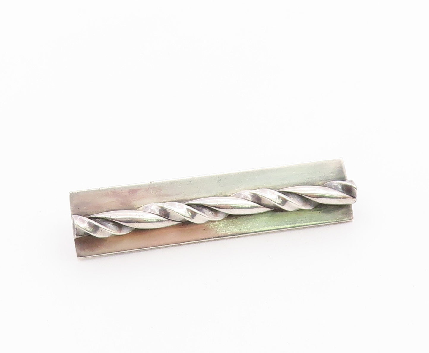 MHW 925 Sterling Silver  Vintage Shiny Twist Bar Square Brooch Pin  BP8343