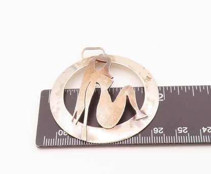 925 Sterling Silver  Vintage Shiny Etched Sitting Woman Pendant  PT19803