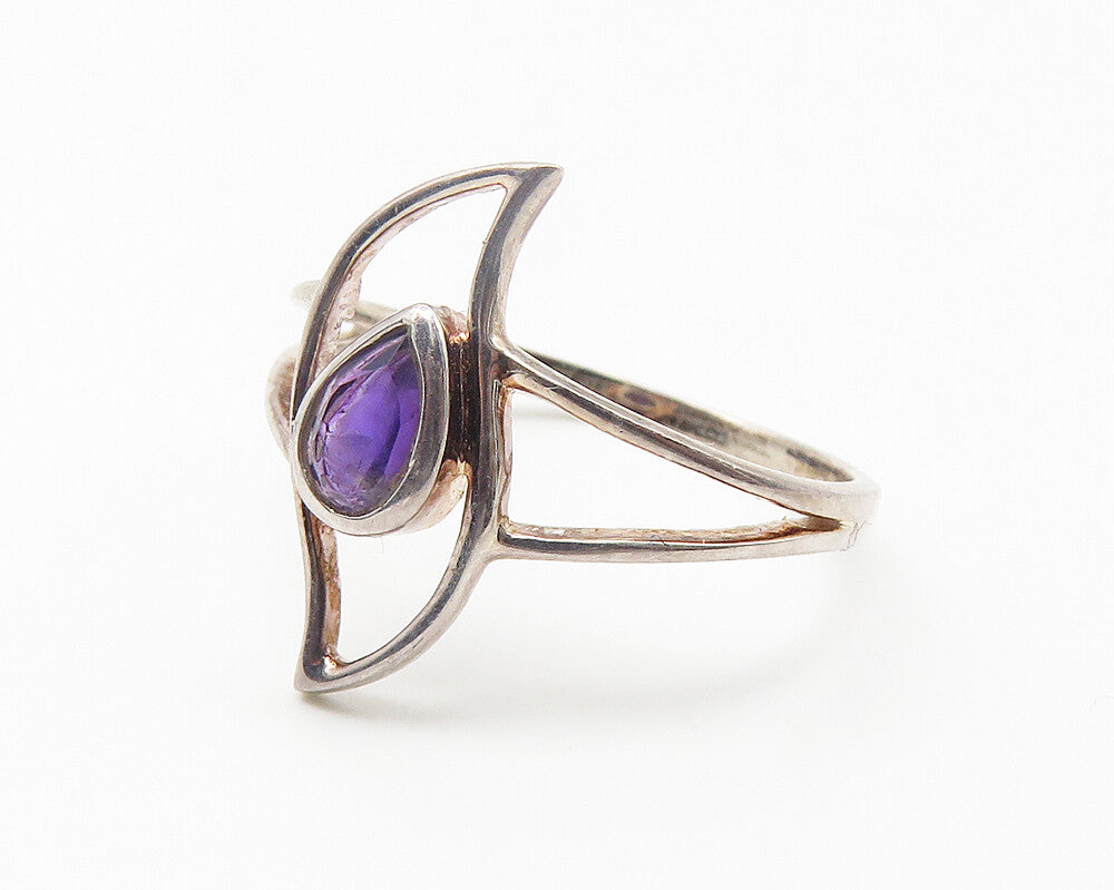 925 Sterling Silver  Tear Drop Amethyst Split Design Band Ring Sz 7.5  RG11450