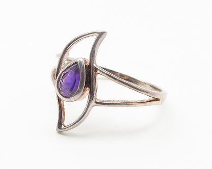 925 Sterling Silver  Tear Drop Amethyst Split Design Band Ring Sz 7.5  RG11450