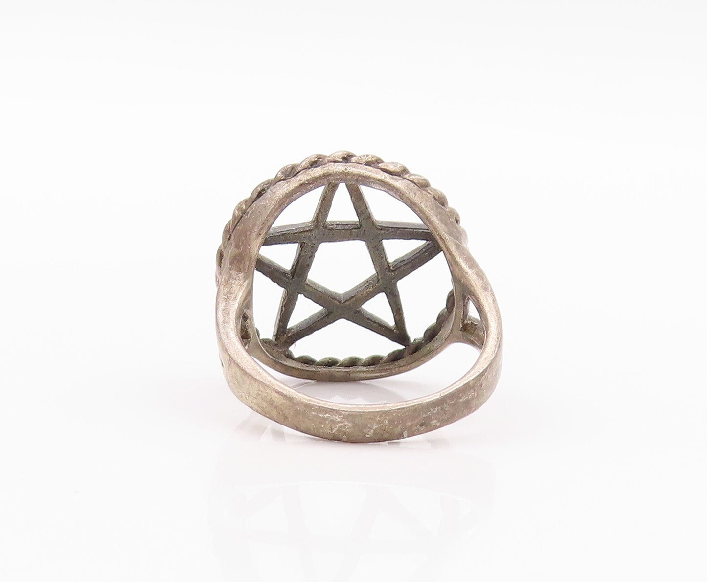 925 Sterling Silver Vintage Ring Dark Tone Masonic Star Cutout  Sz 5.5  RG32194