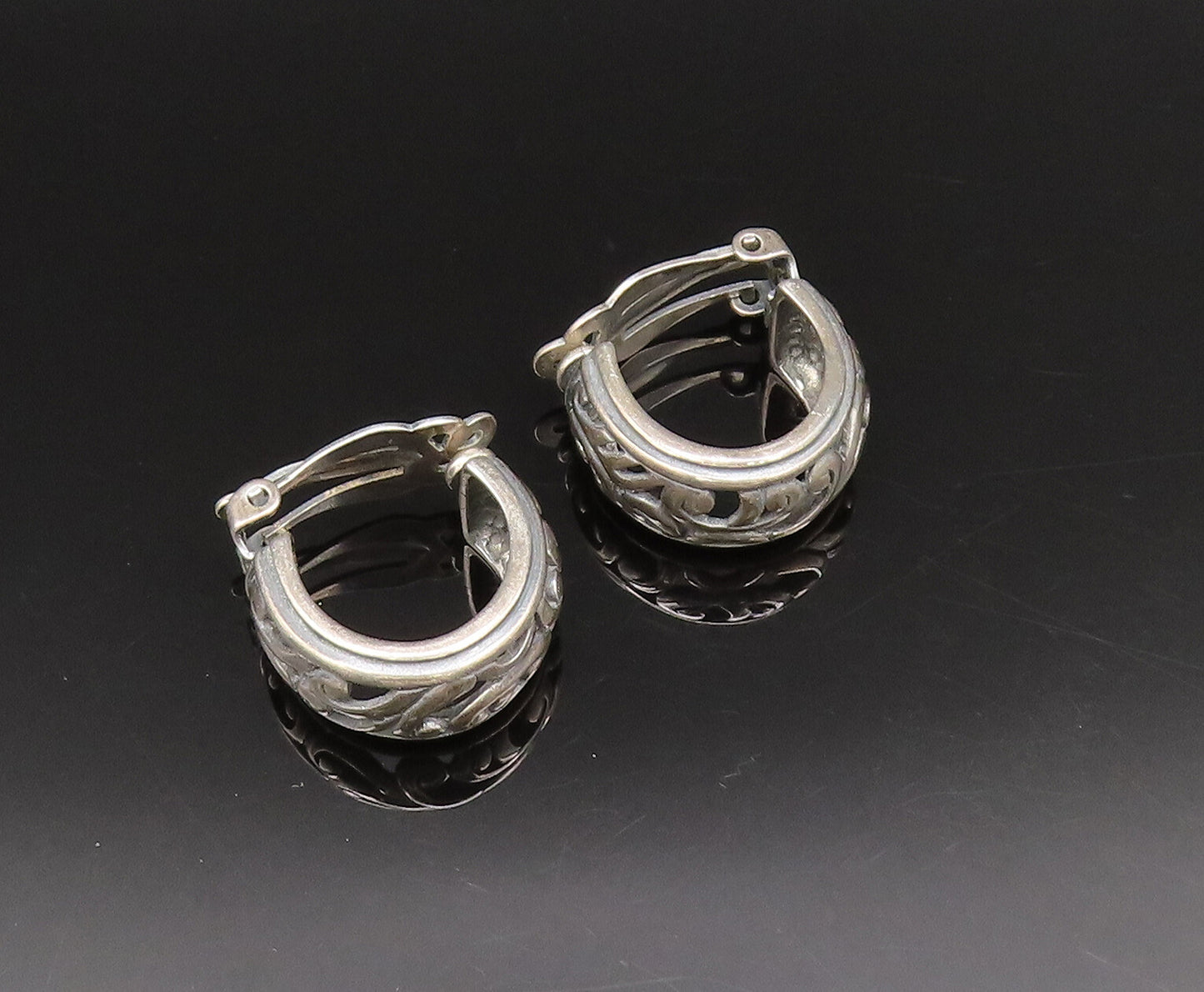 SILPADA 925 Silver  Vintage Oxidized Openwork Scroll Hoop Earrings  EG12084