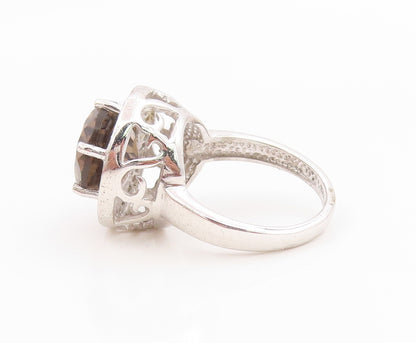 925 Sterling Silver Vintage Ring Smoky Quartz & Halo Topaz Band  Sz 6  RG35760