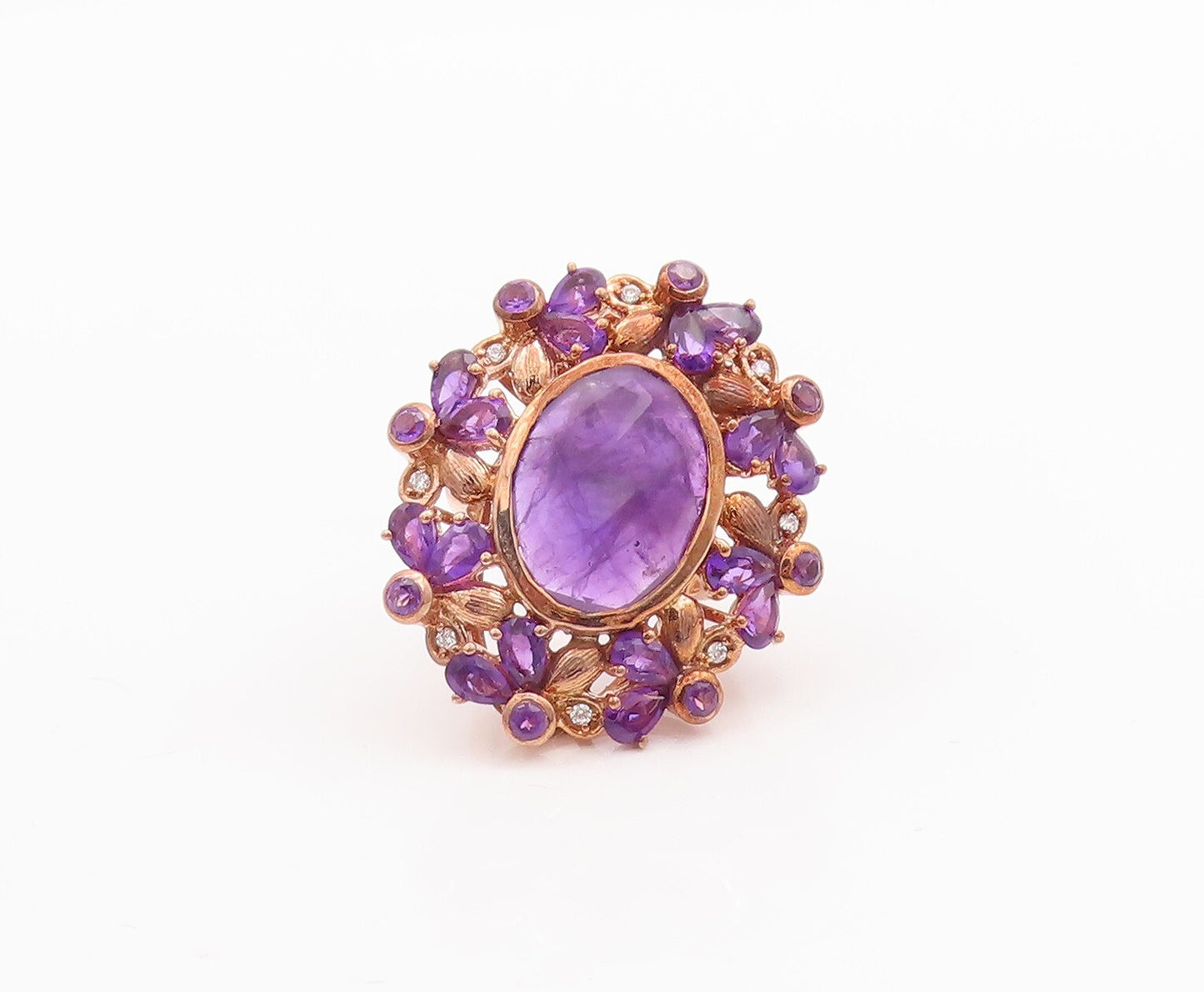 925 Sterling Silver Vintage Ring Rose Gold Plated Amethyst Flower  Sz 7  RG29632