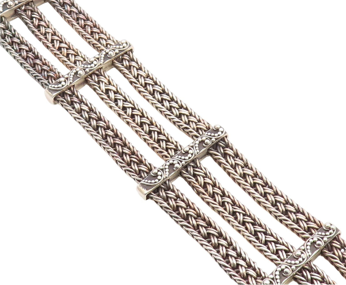 925 Sterling Silver Vintage Bracelet LOIS HILL Triple Strand Scroll Bar  BT12042