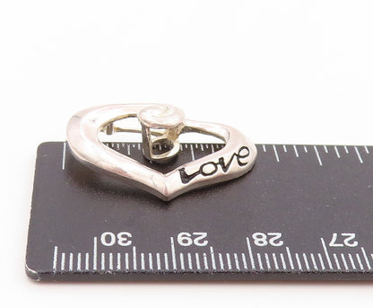 925 Sterling Silver Vintage Pendant Swirly Twisted Open Love Heart Charm PT25804