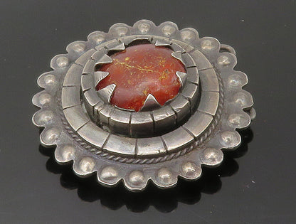 925 Sterling Silver  Vintage Antique Amber Dark Tone Round Brooch Pin  BP6063