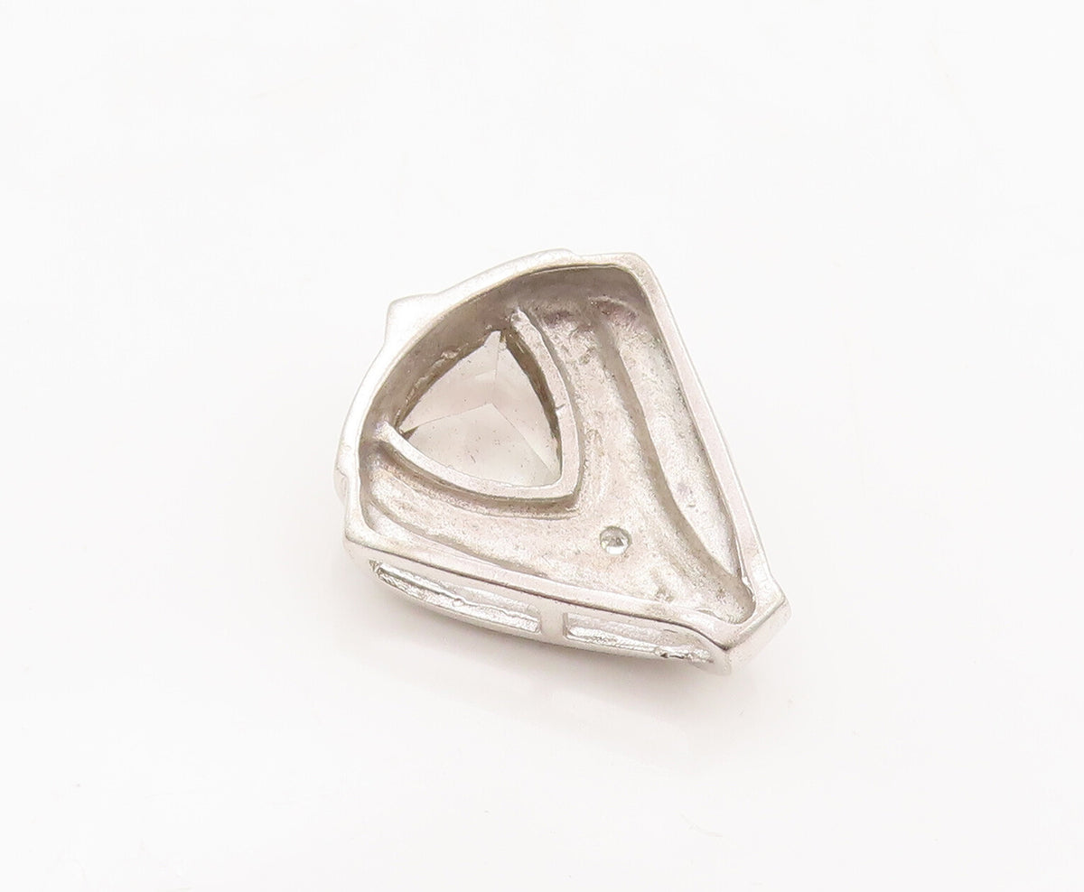 925 Sterling Silver Vintage Pendant Carved Triangle Cut Round CZ Neck  PT23138