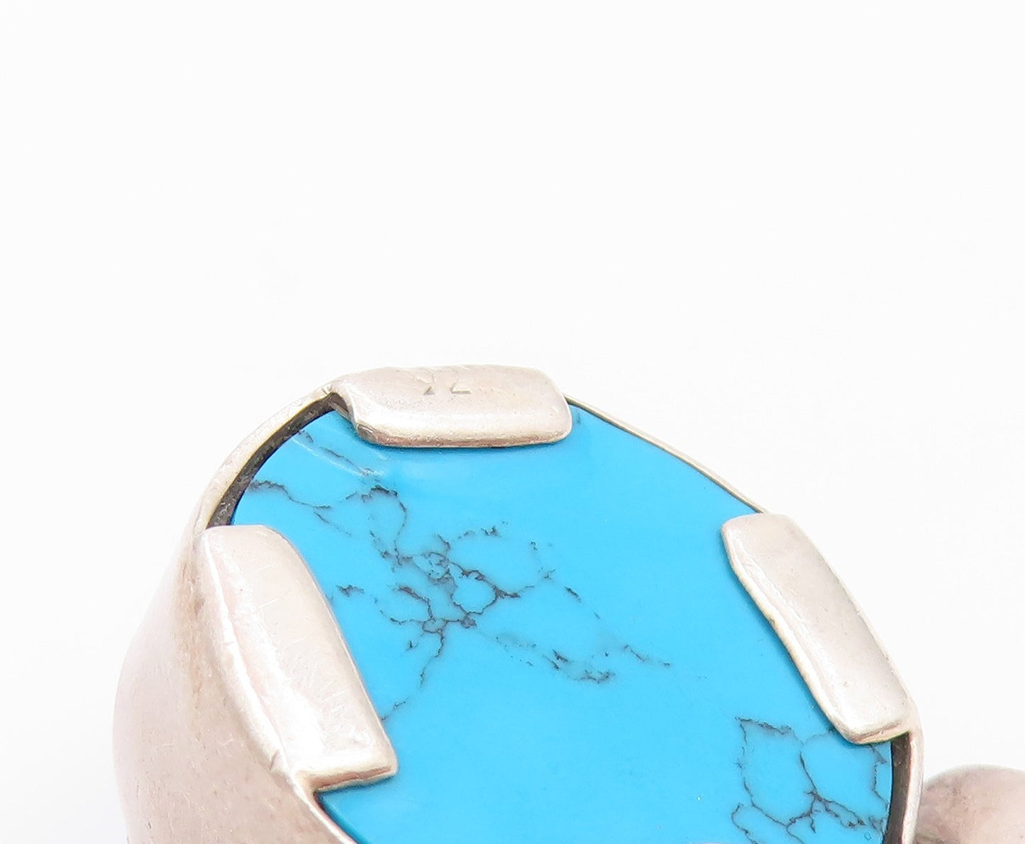 925 Sterling Silver Vintage Pendant MEXICO Cabochon Turquoise Charm  PT26471