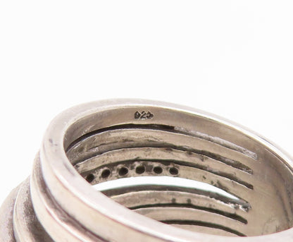925 Sterling Silver Vintage Ring Round CZ Multi Row Wide Band  Sz 7.5  RG34431