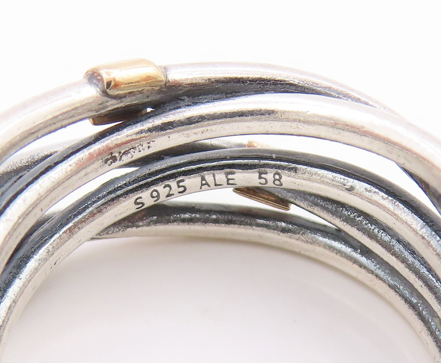 14k Gold & 925 Sterling Silver Vintage Ring PANDORA Crossover Band Sz 8 RG34715