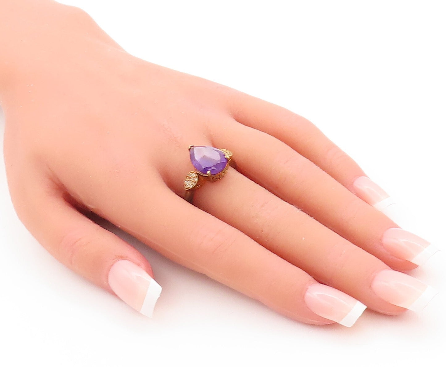 925 Sterling Silver Vintage Ring Gold Plated Drop Amethyst Topaz  Sz 8  RG29773