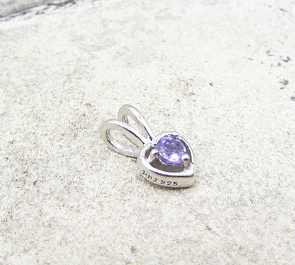 925 Sterling Silver  Amethyst Love Heart Slider Pendant  PT1454