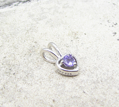 925 Sterling Silver  Amethyst Love Heart Slider Pendant  PT1454