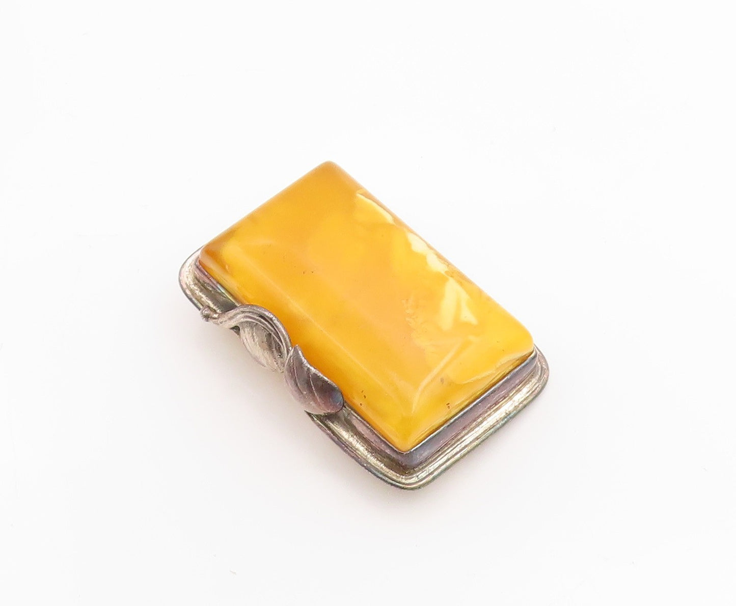 925 Sterling Silver Vintage Brooch POLAND Rectangular Amber Art Nouveau  BP11964