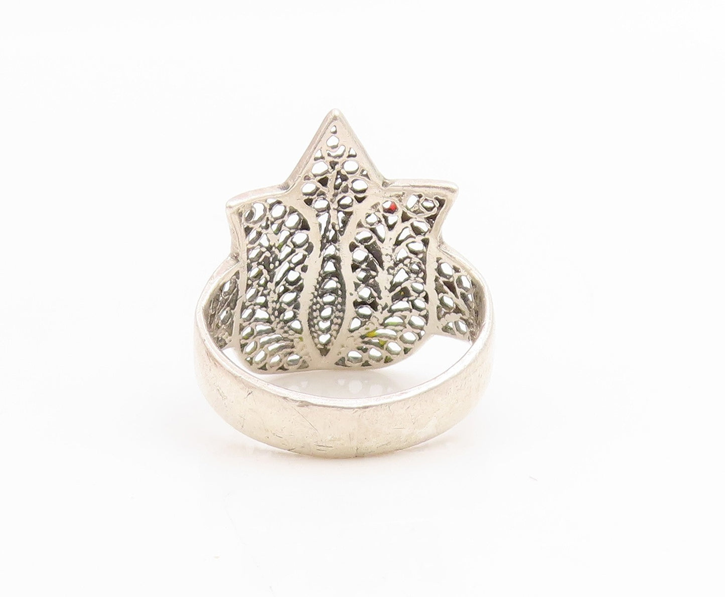 925 Sterling Silver Vintage Ring Intricate Openwork Flower Band  Sz 6.5  RG34845
