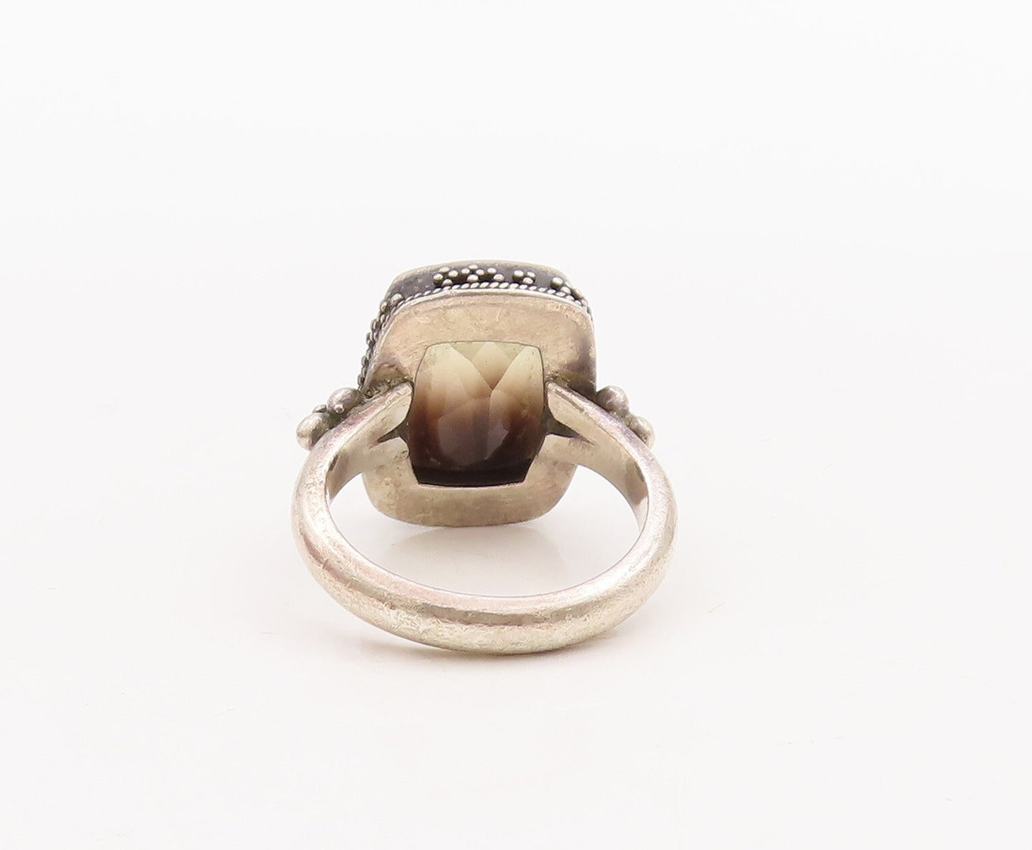 925 Sterling Silver Vintage Ring Beaded Rectangle Shaded Gemstone  Sz 8 RG28779