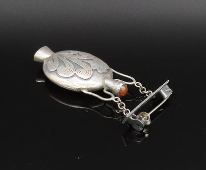 ISRAEL 925 Silver  Vintage Carnelian Perfume Bottle Brooch Pin (OPENS)  BP9886