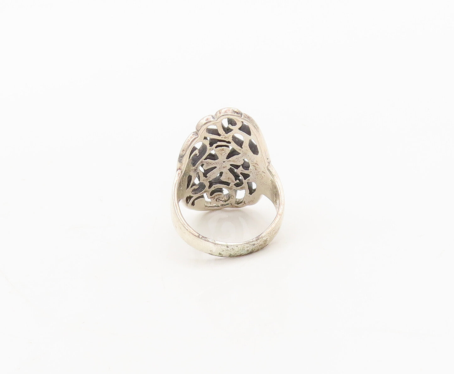 925 Sterling Silver Vintage Ring Swirly Carved Floral Solid Large Sz 8  RG27691