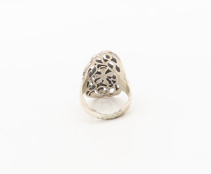 925 Sterling Silver Vintage Ring Swirly Carved Floral Solid Large Sz 8  RG27691